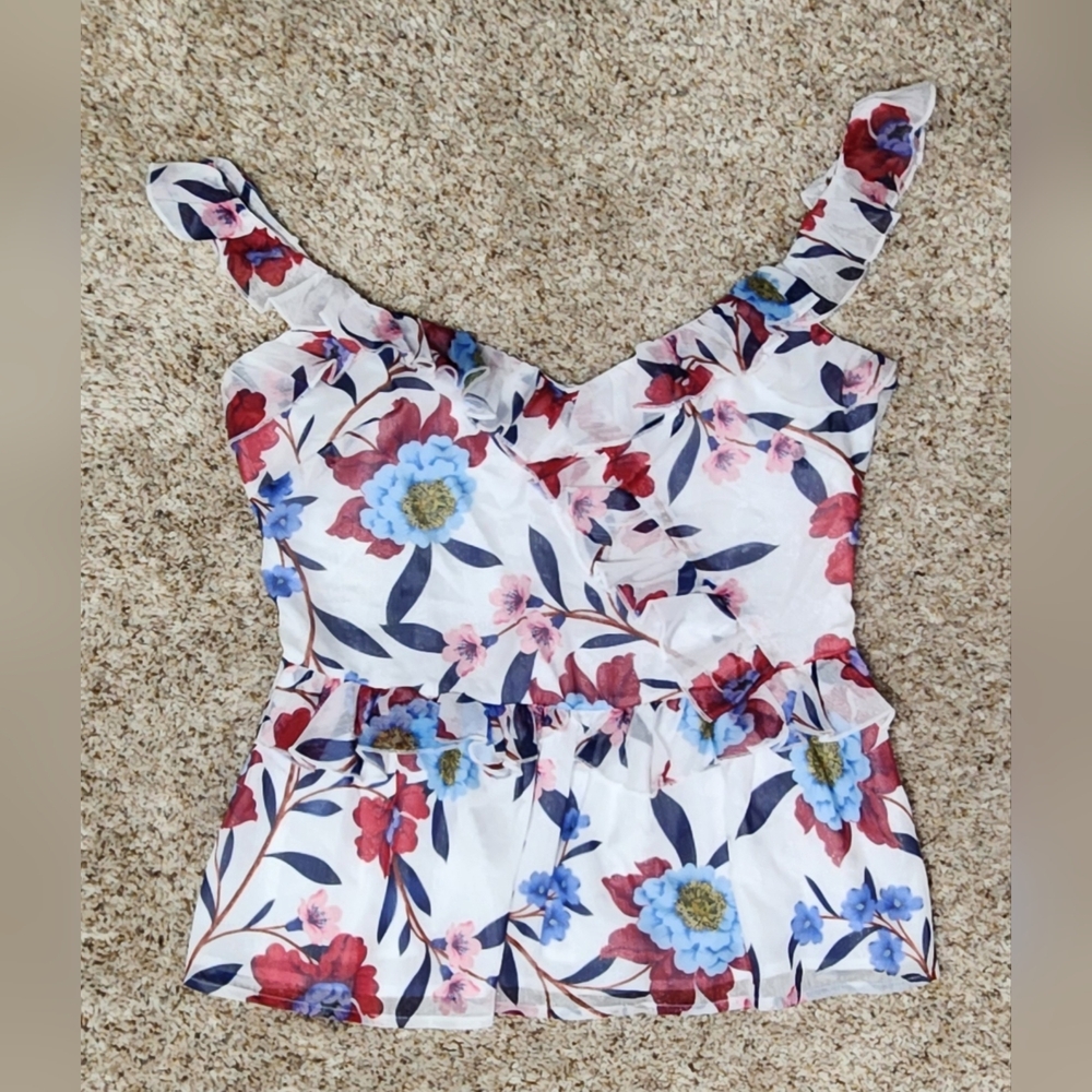 French Connection Aden Bai Lurex Cami Top Cerise Size 6 Red, Blue, White - Picture 5 of 11